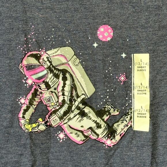New Girl’s Navy Blue‎ Space Astronaut Graphic Tee size Medium 8/10 - Picture 3 of 3